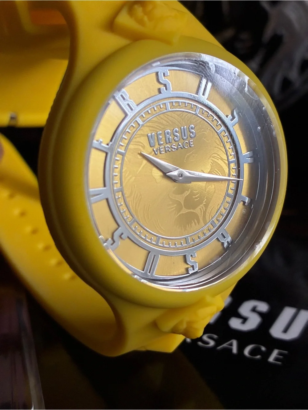 VERSACE WATCH,Versus Versace Bright Yellow Silicone Watch with Gold Dial.